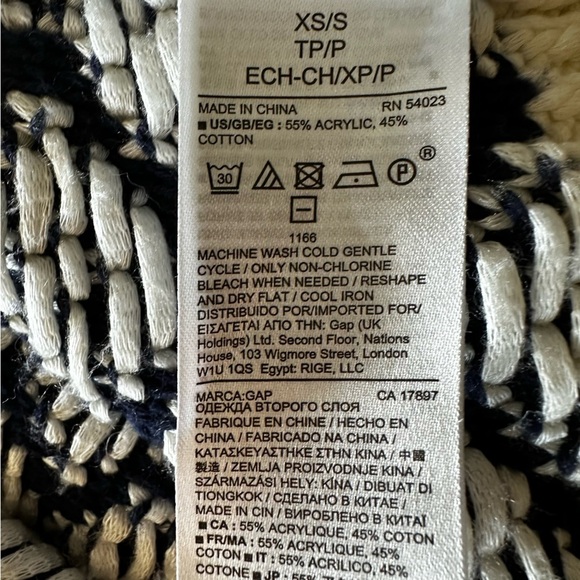 Gap Chunky Knit Open Front Oversized Cardigan Navy Cream XS\S - Picture 5 of 8